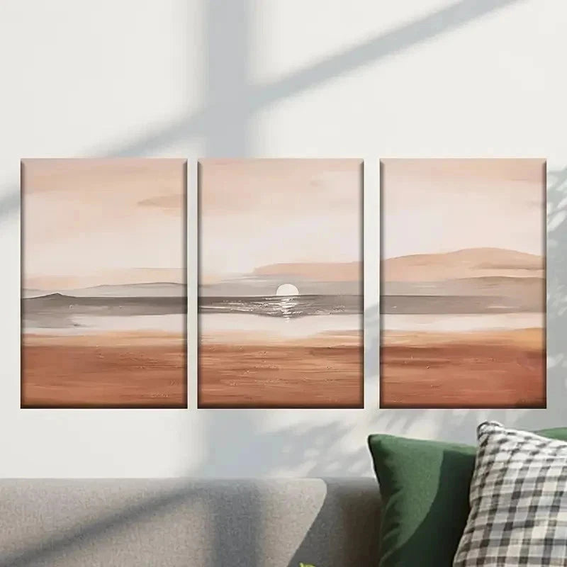 3pcs Sunset Over a Body of Water Wall Art Set Canvas Framed 50x70cm - High Quality Print 100% Australian Made Wall Canvas Ready to Hang