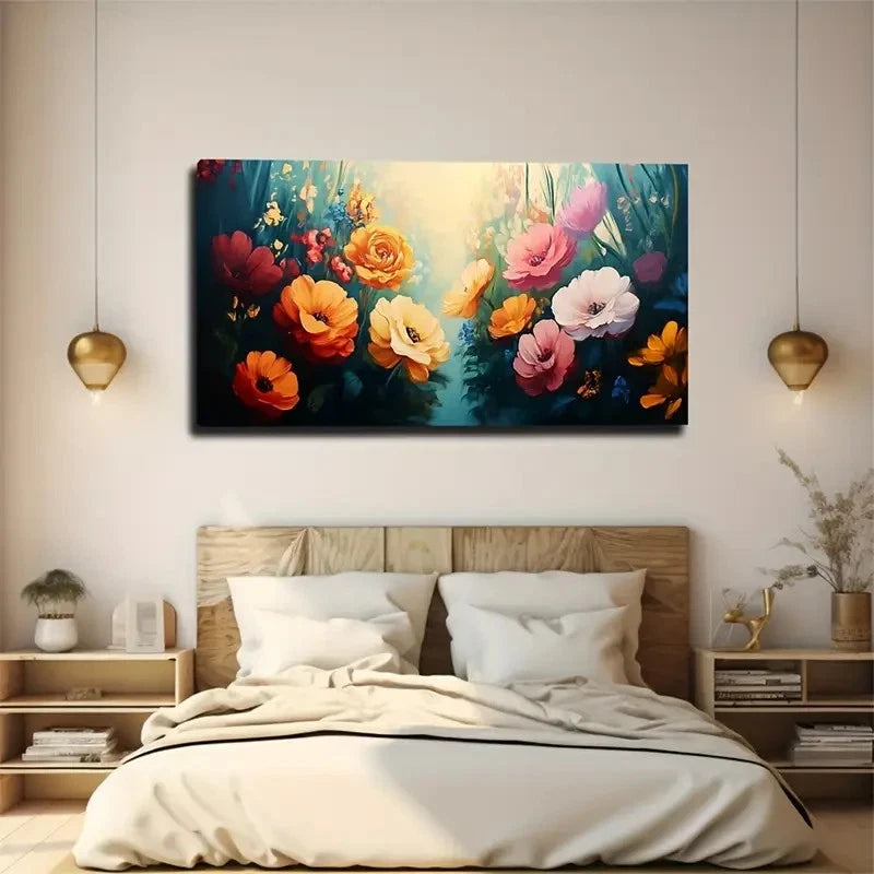 Colorful Flowers Suitable Wall Art Canvas Office Home Room Framed 120x60cm