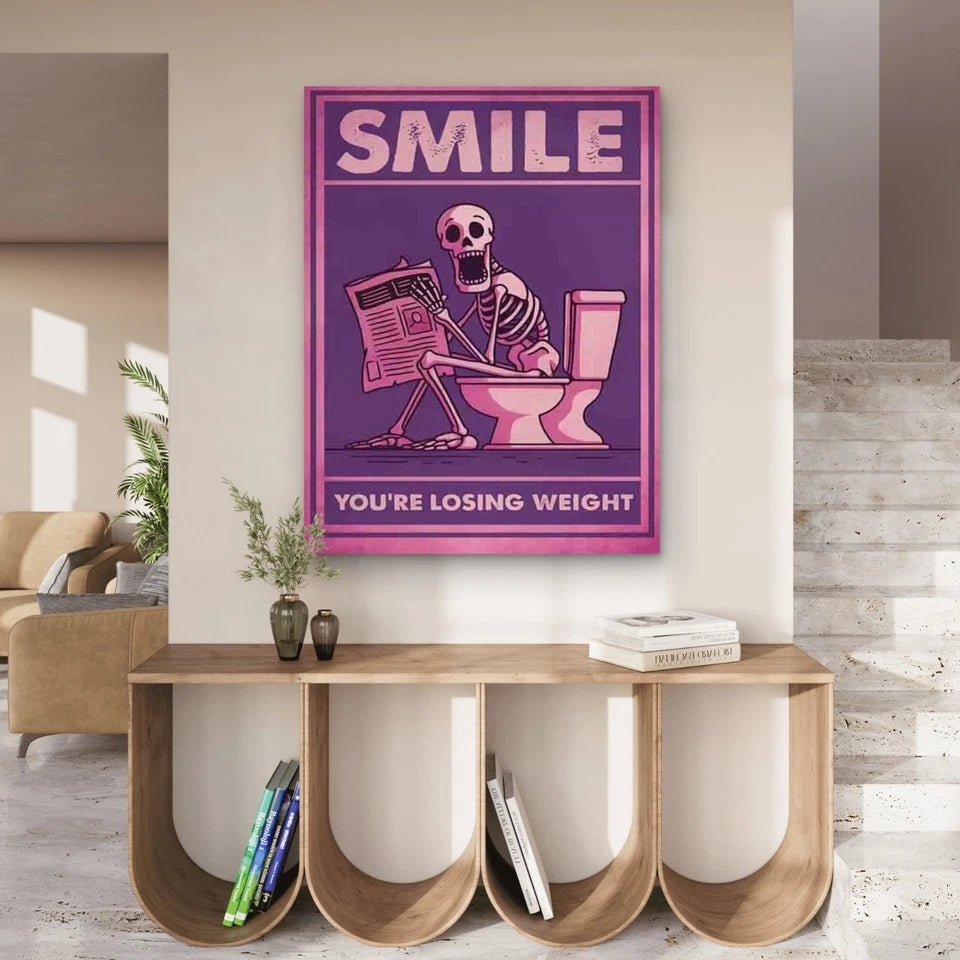 Skeleton Toilet Scene 40x60cm Metal Print Ready to Hang
