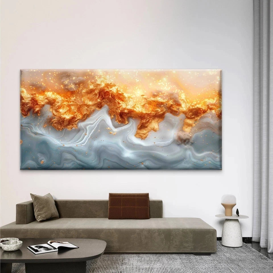 Abstract Marble Gold Texture Wall Art Canvas Office Home Room Framed 120x60cm