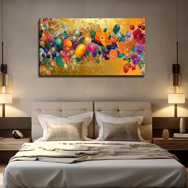 Vibrant Fruit And Flower Wall Art Canvas Office Home Room Framed 120x60cm