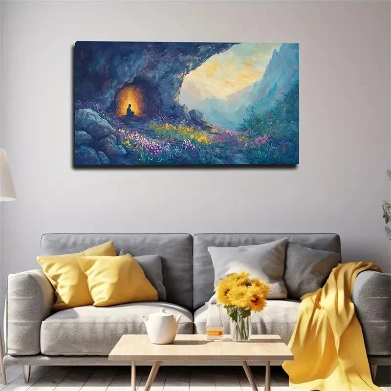 Meditative Cave With Vibrant Wall Art Canvas Office Home Room Framed 120x60cm