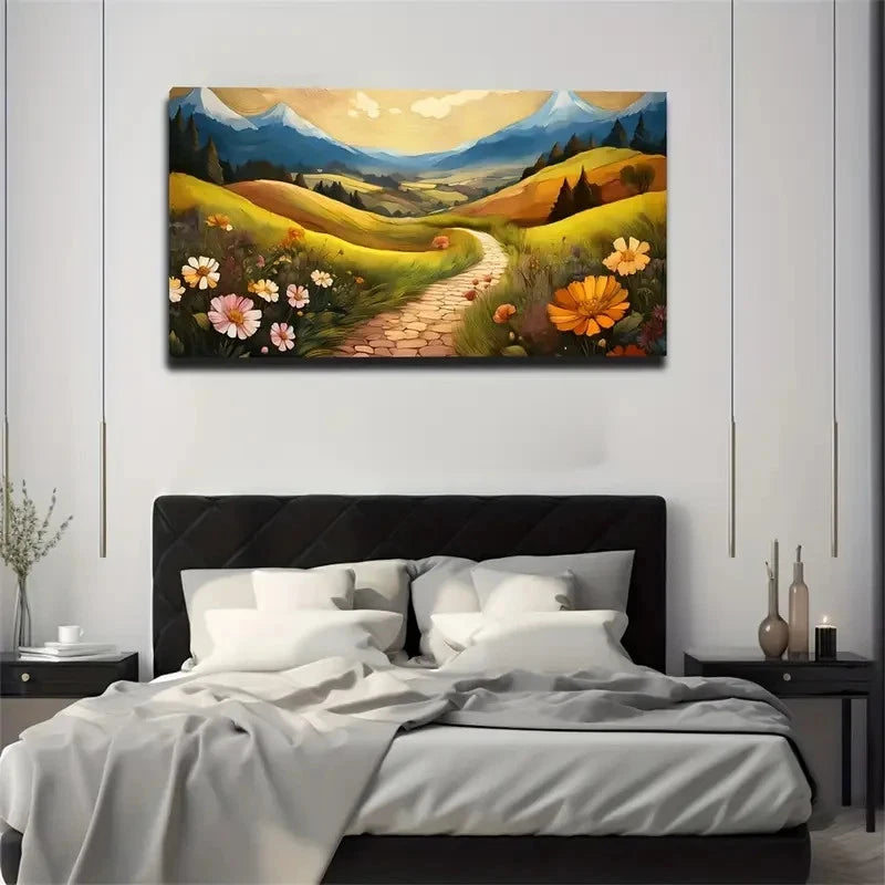 Quiet Country Road Wall Art Canvas Office Home Room Framed 120x60cm