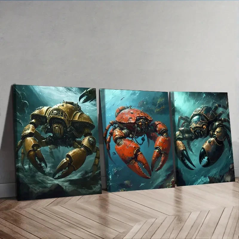 3pcs Featuring an Anthropomorphic Crab Wall Art Set Canvas Framed 60x90cm - High Quality Print 100% Australian Made Wall Canvas Ready to Hang