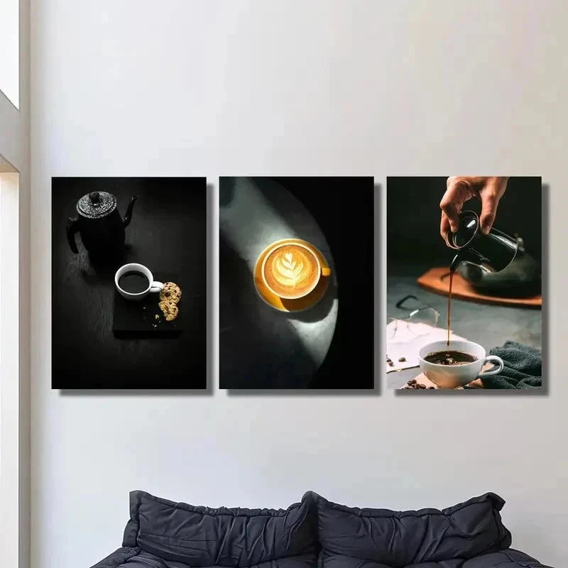 3pcs Black Coffee & Cake Espresso Perfect Wall Art Set Canvas Framed 60x90cm - High Quality Print 100% Australian Made Wall Canvas Ready to Hang - Bella Home Decor