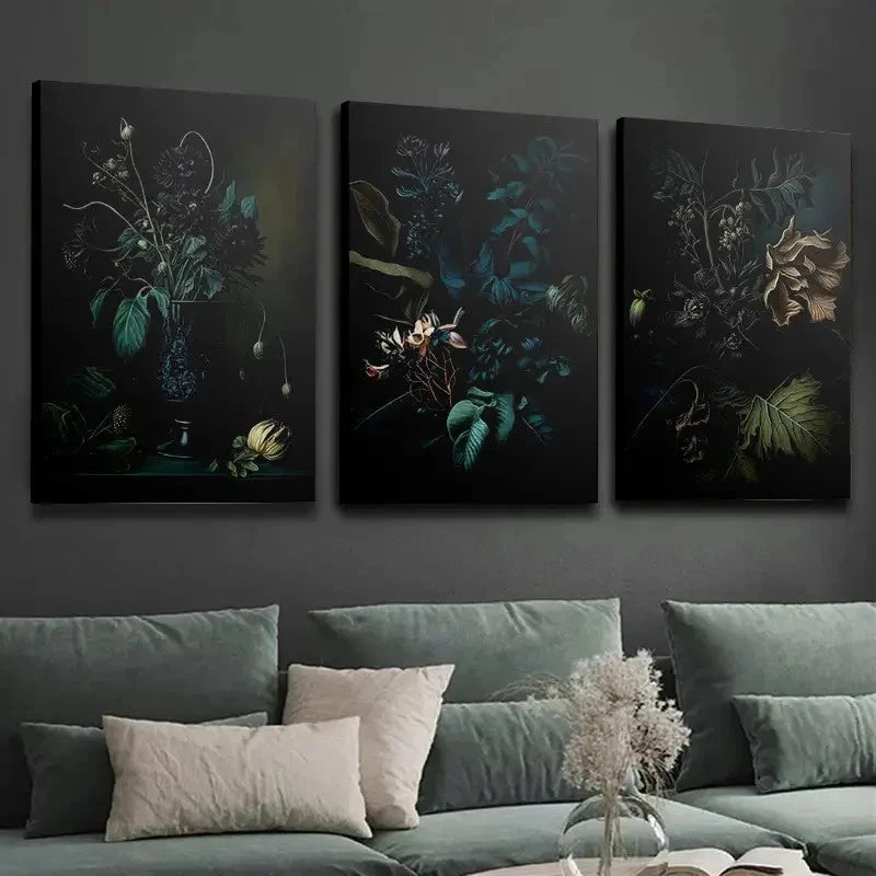 3pcs Dark Jungle Monstera Gothic Wall Art Set Canvas Framed 40x60cm - High Quality Print 100% Australian Made Wall Canvas Ready to Hang - Bella Home Decor