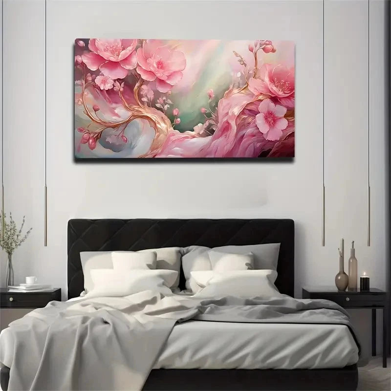 Vibrant Pink And White Floral Wall Art Canvas Office Home Room Framed 120x60cm