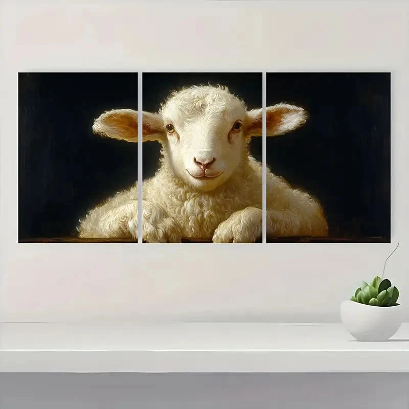 3pcs Francisco de Zurbaran Agnus B Wall Art Set Canvas Framed 50x70cm - High Quality Print 100% Australian Made Wall Canvas Ready to Hang - Bella Home Decor