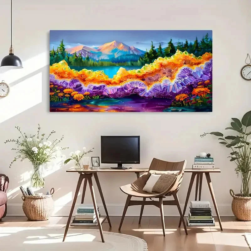 Snowy Mountain Lake & Fantasy Wall Art Canvas Office Home Room Framed 120x60cm - Bella Home Decor
