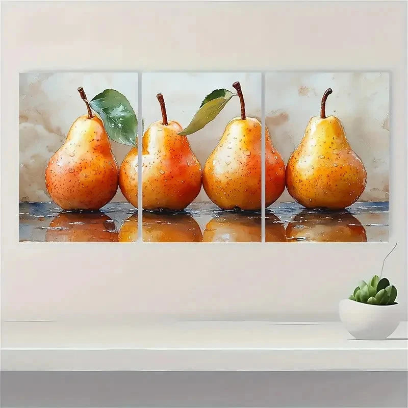 3pcs Pear Watercolor Print Fruits LM Wall Art Set Canvas Framed 50x70cm - High Quality Print 100% Australian Made Wall Canvas Ready to Hang