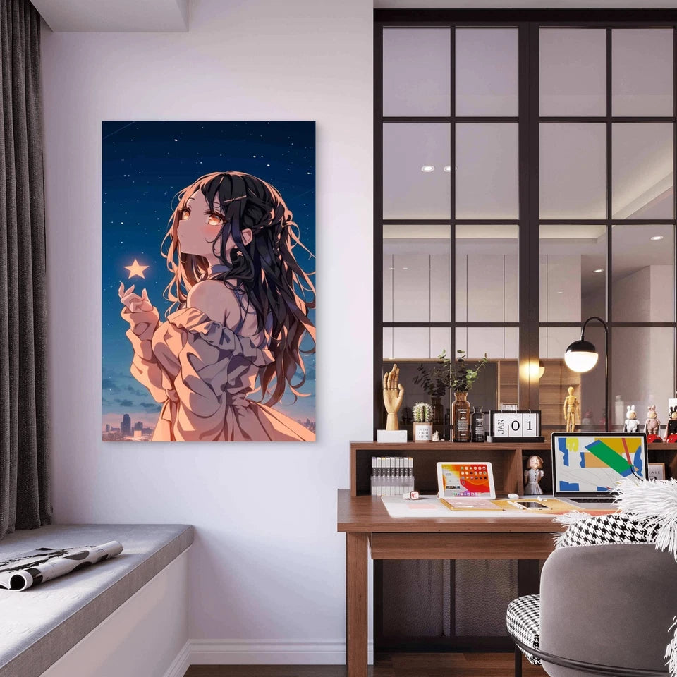 Anime Character With Stars 60x90cm Metal Print Ready to Hang