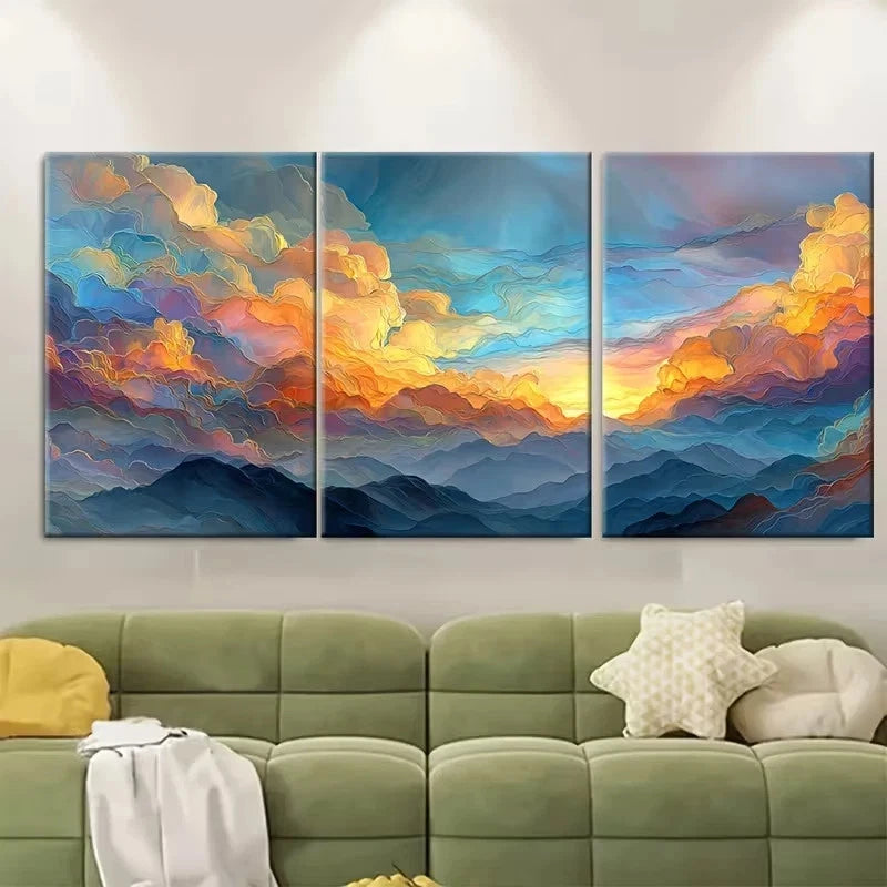 3pcs Sunset Landscape & Cloud Abstract Wall Art Set Canvas Framed 60x90cm - High Quality Print 100% Australian Made Wall Canvas Ready to Hang