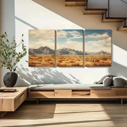 3pcs Vibrant Mountain Range & Cactus Scene Wall Art Canvas Unframed - High Quality Print 100% Australian Made Wall Canvas