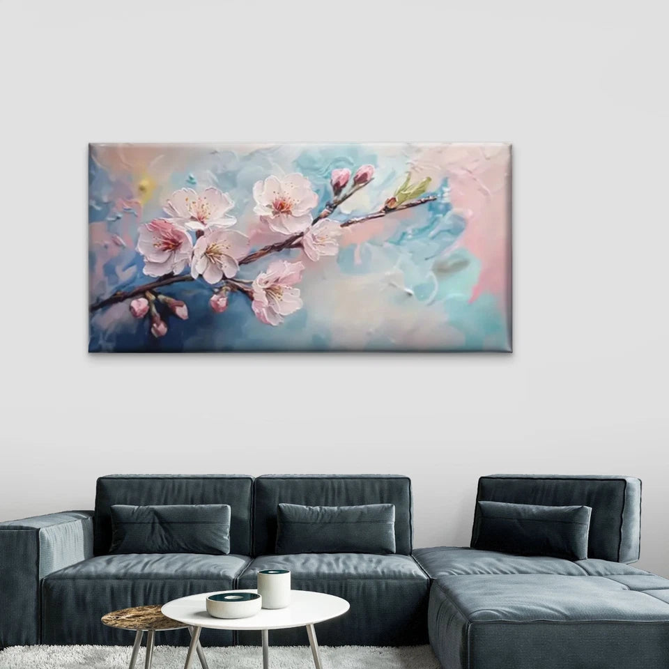 Branches Pink Flowers Abstract Wall Art Canvas Office Home Room Framed 120x60cm