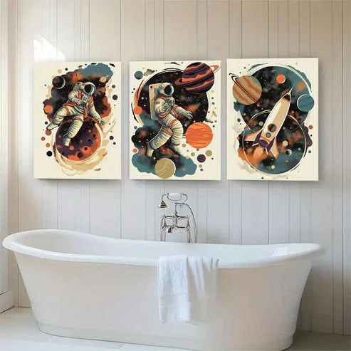 3pcs Retro Space Exploration Astronauts Perfect Wall Art Canvas Unframed - High Quality Print 100% Australian Made Wall Canvas