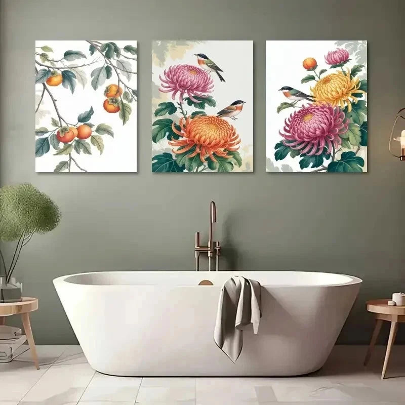 3pcs Persimmon, Songbird Canvas Wall Art Set Canvas Framed 40x60cm - High Quality Print 100% Australian Made Wall Canvas Ready to Hang