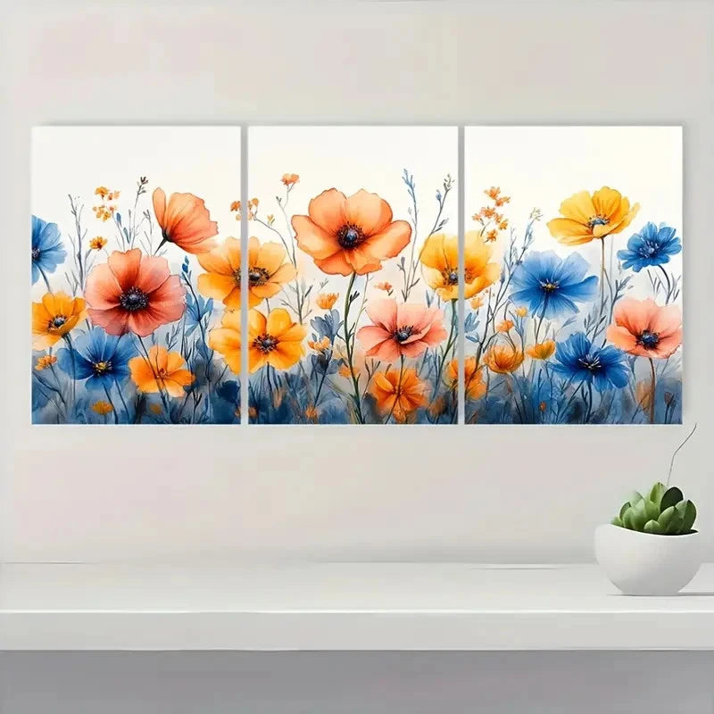 3pcs Wildflower Meadow Art rt Wall Art Set Canvas Framed 50x70cm - High Quality Print 100% Australian Made Wall Canvas Ready to Hang - Bella Home Decor