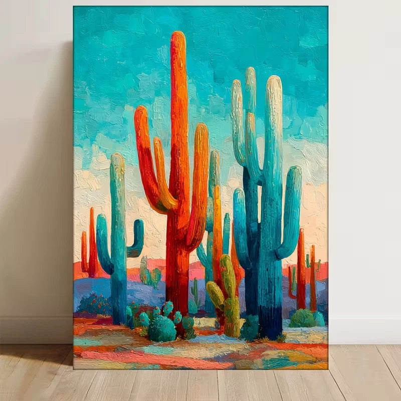 Southwest Desert Bold Saguaro Cactus Painting 60x90cm Metal Print Ready to Hang