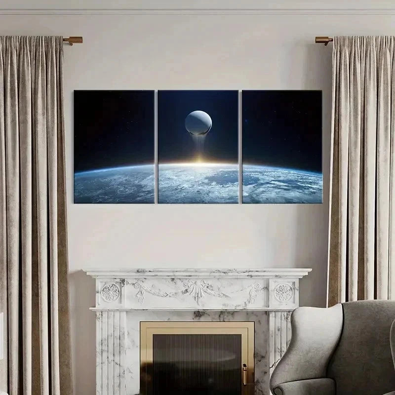 3pcs Science Fiction Art Universe Earth Wall Art Set Canvas Framed 60x90cm - High Quality Print 100% Australian Made Wall Canvas Ready to Hang