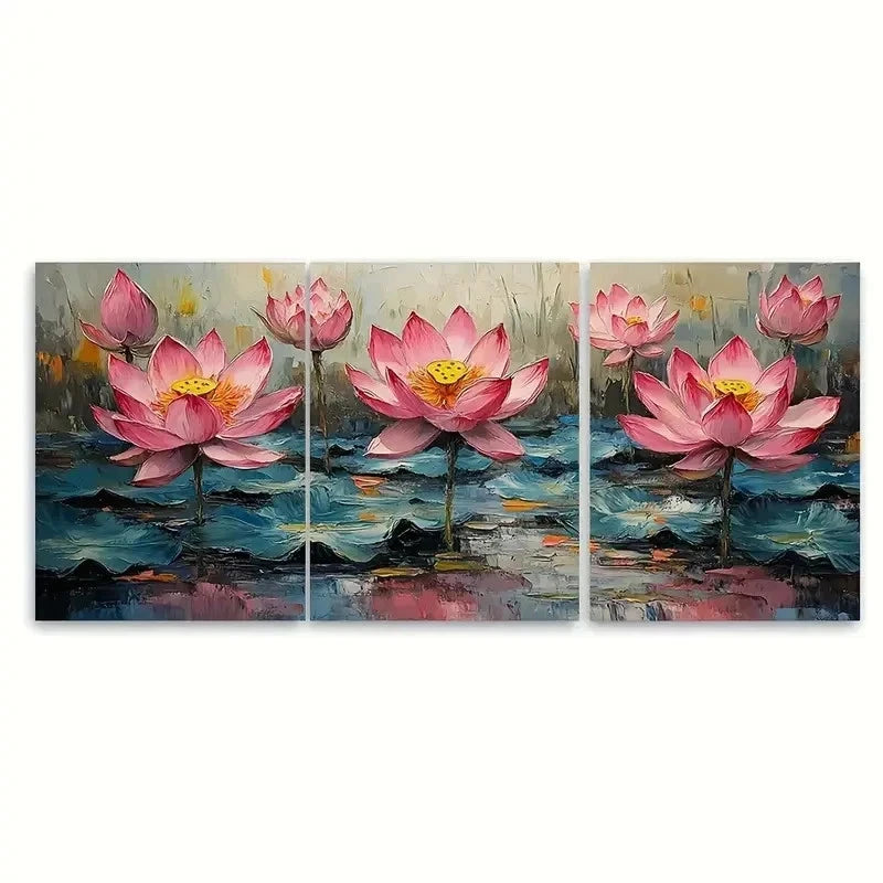 3pcs Water Lily Flower Impasto UI Wall Art Set Canvas Framed 60x90cm - High Quality Print 100% Australian Made Wall Canvas Ready to Hang