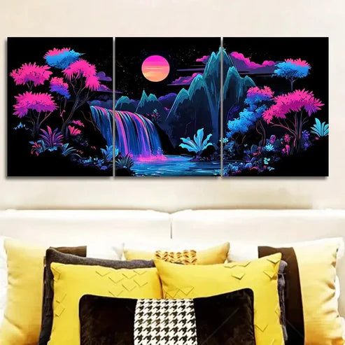 3pcs Mysterious Mountain Design Vibrant Perfect Wall Art Canvas Unframed - High Quality Print 100% Australian Made Wall Canvas