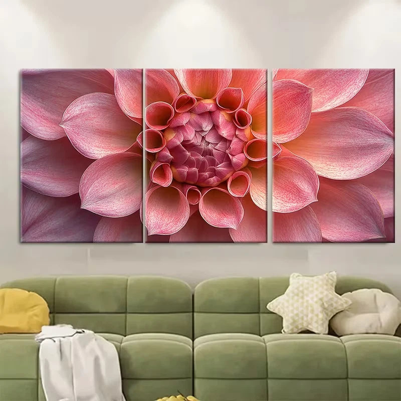 3pcs Vibrant Pink Macro Flower Art Abstract Metal Print Ready to Hang Art
