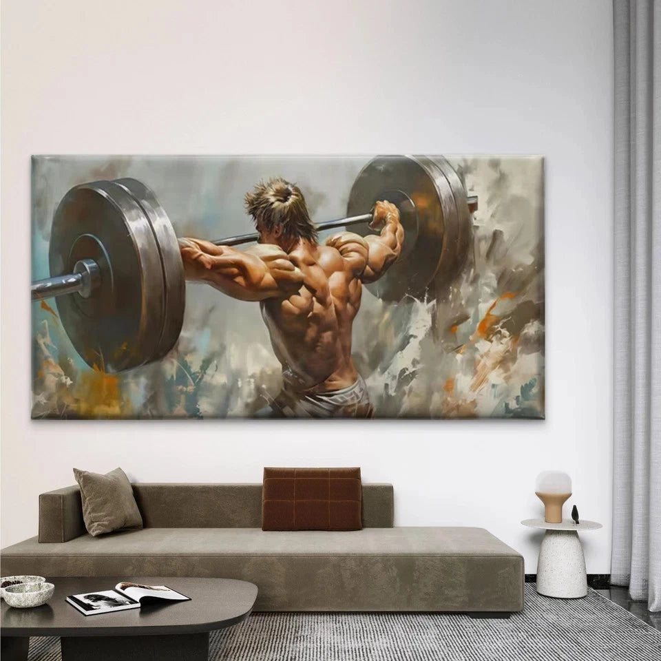 Male Weightlifting Bodybuilding Wall Art Canvas Office Home Room Framed 120x60cm