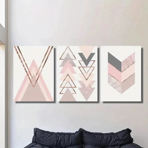 3pcs Abstract Pink Geometric Shape Line Wall Art Canvas Unframed - High Quality Print 100% Australian Made Wall Canvas - Bella Home Decor