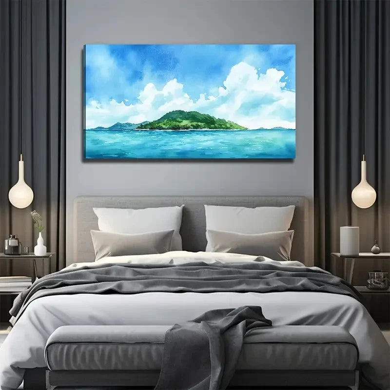 Sea Island Suitable Nature Wall Art Canvas Office Home Room Framed 120x60cm