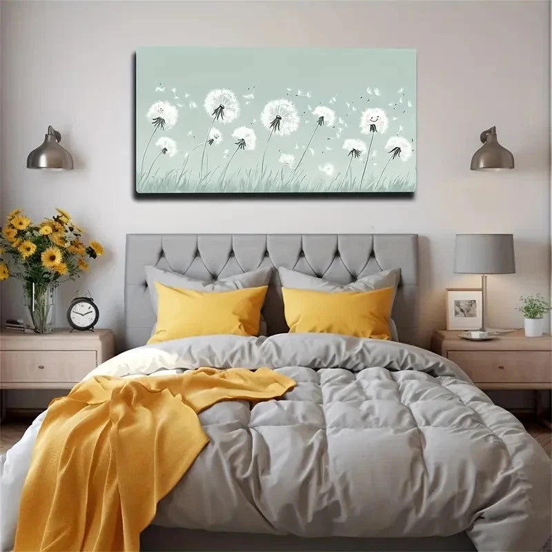 White Dandelions Suitable Wall Art Canvas Office Home Room Framed 120x60cm