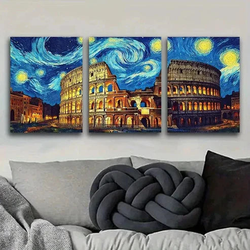 3pcs Starry Night Colosseum Wall Art Set Canvas Unframed - High Quality Print 100% Australian Made Wall Canvas