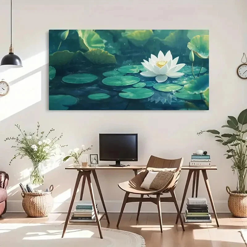 Serene Water Lily Modern Décor Wall Art Canvas Office Home Room Framed 120x60cm - Bella Home Decor