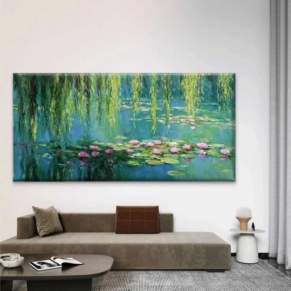 Garden with Pink Lotus Blossom Wall Art Canvas Office Home Room Framed 120x60cm