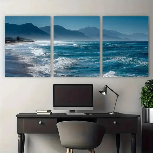 3pcs Abstract sea Wall Art Canvas Unframed - High Quality Print 100% Australian Made Wall Canvas - Bella Home Decor