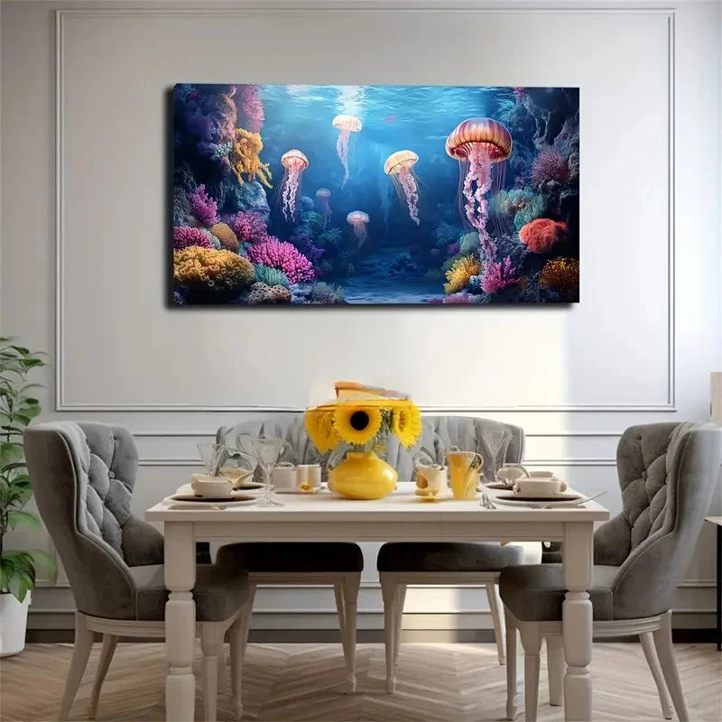 Coral Reef With Jellyfish Wall Art Canvas Office Home Room Framed 120x60cm