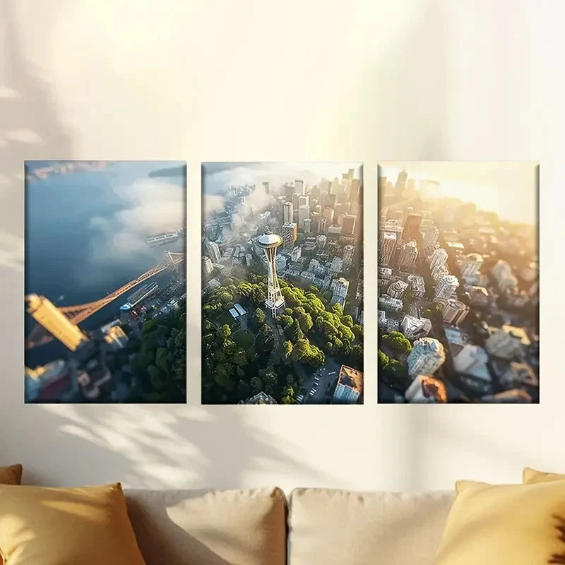 3pcs Stylish And Charming Night View Wall Art Set Canvas Framed 50x70cm - High Quality Print 100% Australian Made Wall Canvas Ready to Hang