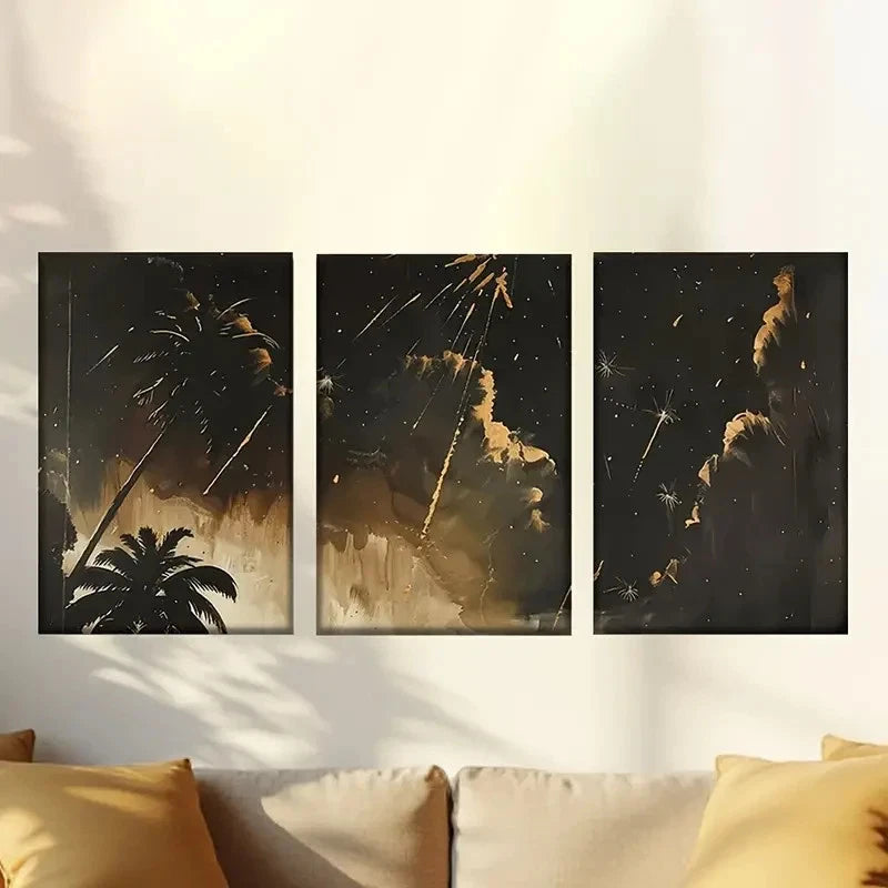 3pcs Golden Summer Fireworks Wall Art Set Canvas Framed 50x70cm - High Quality Print 100% Australian Made Wall Canvas Ready to Hang - Bella Home Decor