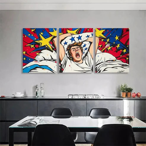 3pcs Colorful Stars & Stripes Design Wall Art Canvas Unframed - High Quality Print 100% Australian Made Wall Canvas - Bella Home Decor