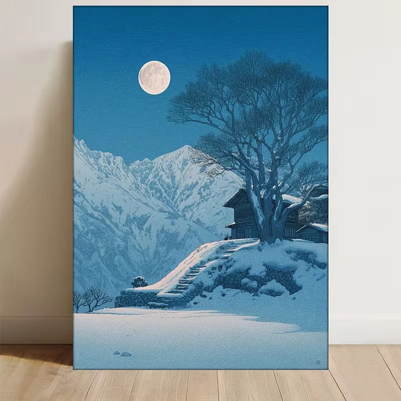 Kawase Hasui Moon Over Ama Japanese Winter Landscape 60x90cm Metal Print Ready to Hang