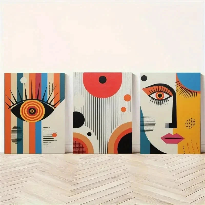 3pcs Geometric Shapes Abstract Style Wall Art Set Canvas Framed 50x70cm - High Quality Print 100% Australian Made Wall Canvas Ready to Hang - Bella Home Decor