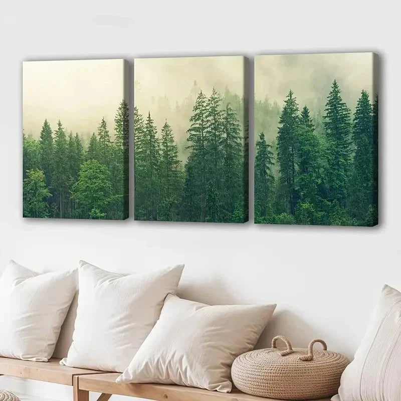 3pcs Wooden Mist Forest Painting Wall Art Set Canvas Framed 50x70cm - High Quality Print 100% Australian Made Wall Canvas Ready to Hang