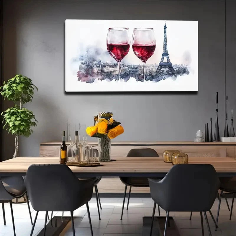 Eiffel Tower & Wine Wall Art Canvas Office Home Room Framed 120x60cm