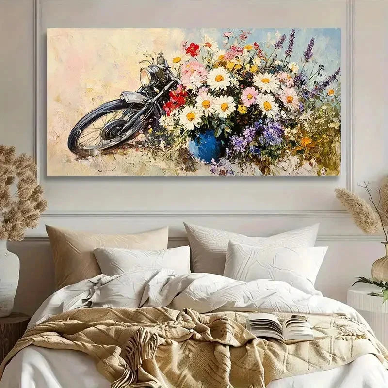 Vintage Motorcycle Vibrant Wall Art Canvas Office Home Room Framed 120x60cm