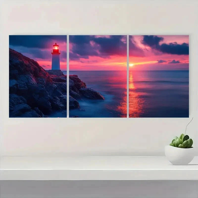 3pcs Tranquil Beacon Lighthouse F Wall Art Set Canvas Framed 60x90cm - High Quality Print 100% Australian Made Wall Canvas Ready to Hang - Bella Home Decor