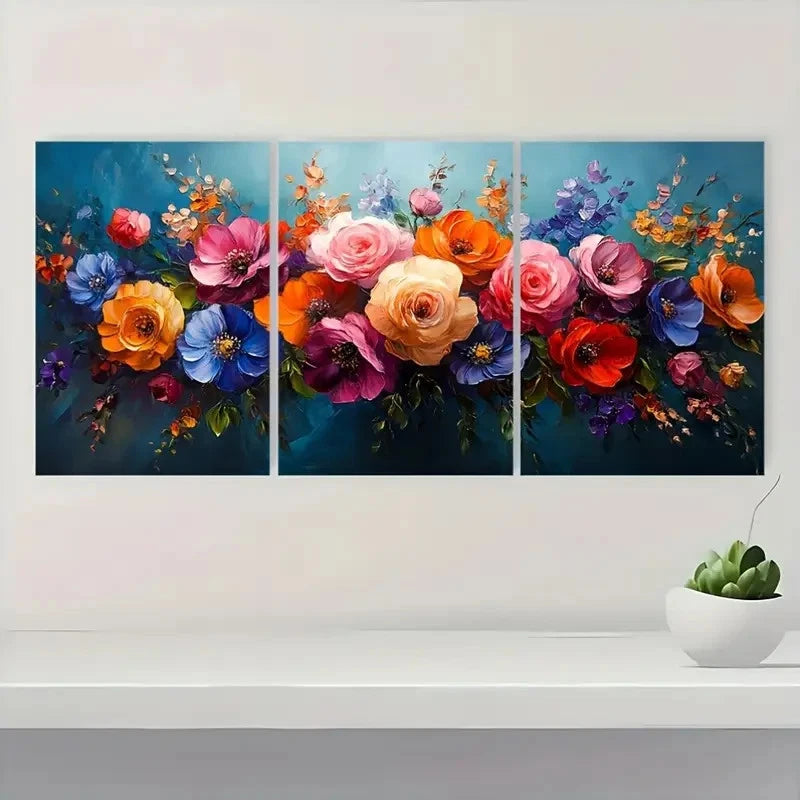3pcs Colorful Floral Blue, Pink, Orange & Purp Wall Art Set Canvas Framed 40x60cm - High Quality Print 100% Australian Made Wall Canvas Ready to Hang - Bella Home Decor