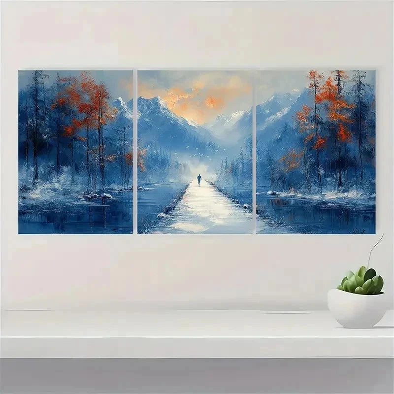3pcs Forest Snow Scene Landscape A Z Wall Art Set Canvas Framed 60x90cm - High Quality Print 100% Australian Made Wall Canvas Ready to Hang - Bella Home Decor