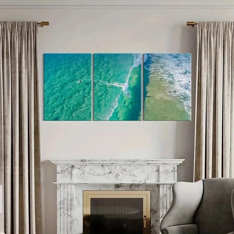 3pcs Seaside Sea Sports Surfing Landscape Wall Art Set Canvas Framed 50x70cm - High Quality Print 100% Australian Made Wall Canvas Ready to Hang