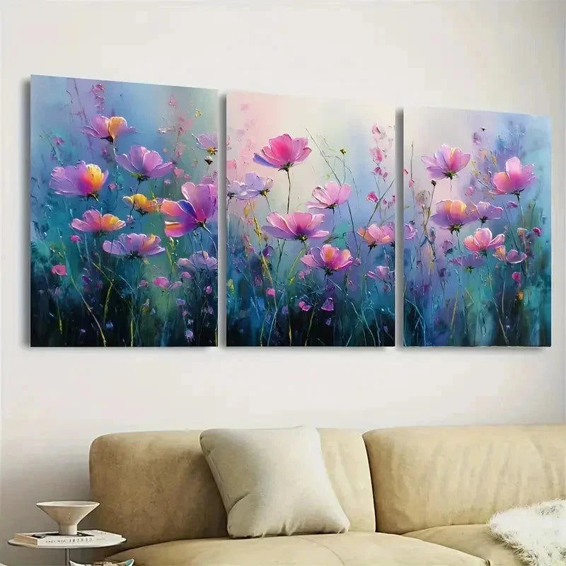 3pcs Flower On Canvas, Art, Pink Floral Wall Art Set Canvas Framed 50x70cm - High Quality Print 100% Australian Made Wall Canvas Ready to Hang - Bella Home Decor