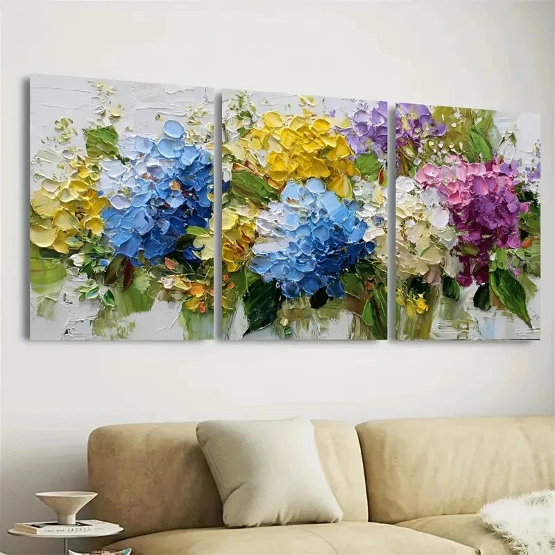3pcs Hydrangea Flowers Country House Wall Art Set Canvas Framed 40x60cm - High Quality Print 100% Australian Made Wall Canvas Ready to Hang