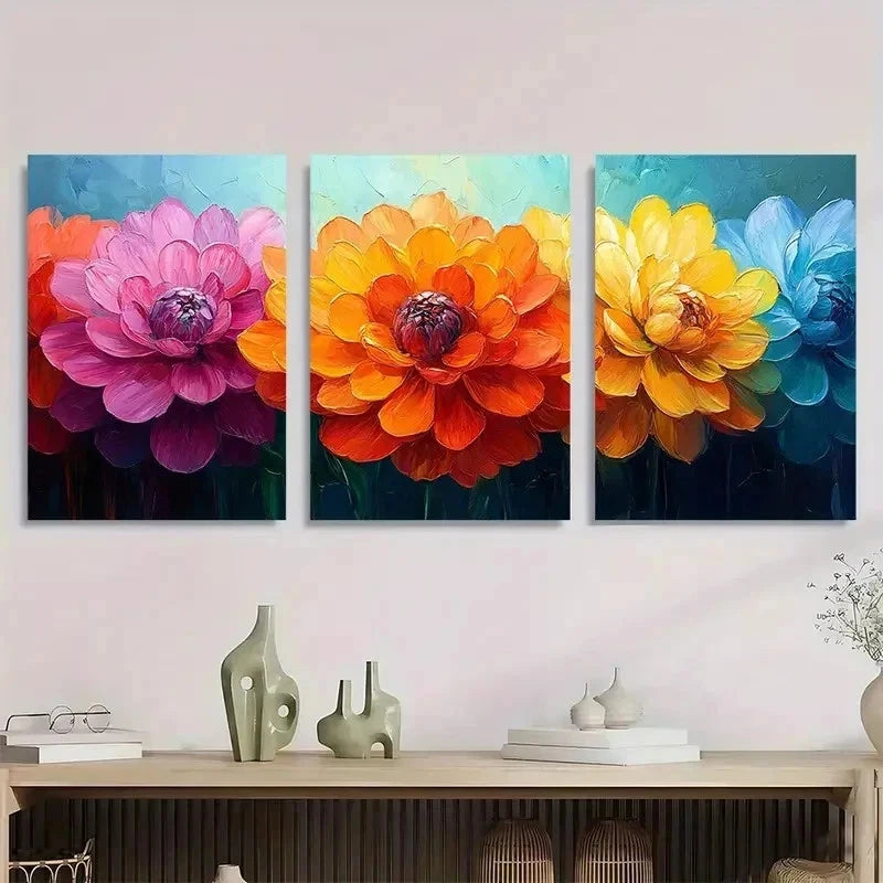 3pcs Colorful Daisy Rainbow Modern Perfect Wall Art Set Canvas Framed 40x60cm - High Quality Print 100% Australian Made Wall Canvas Ready to Hang - Bella Home Decor